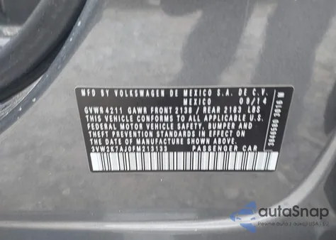 2015 Volkswagen Jetta 2.0L S из США, поврежденный, VIN 3VW2K7AJ0FM213133